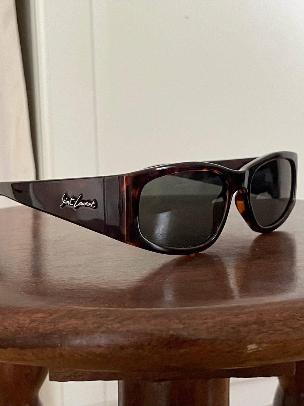 Saint Laurent Tortoiseshell Acetate Sunglasses with Dark Lenses